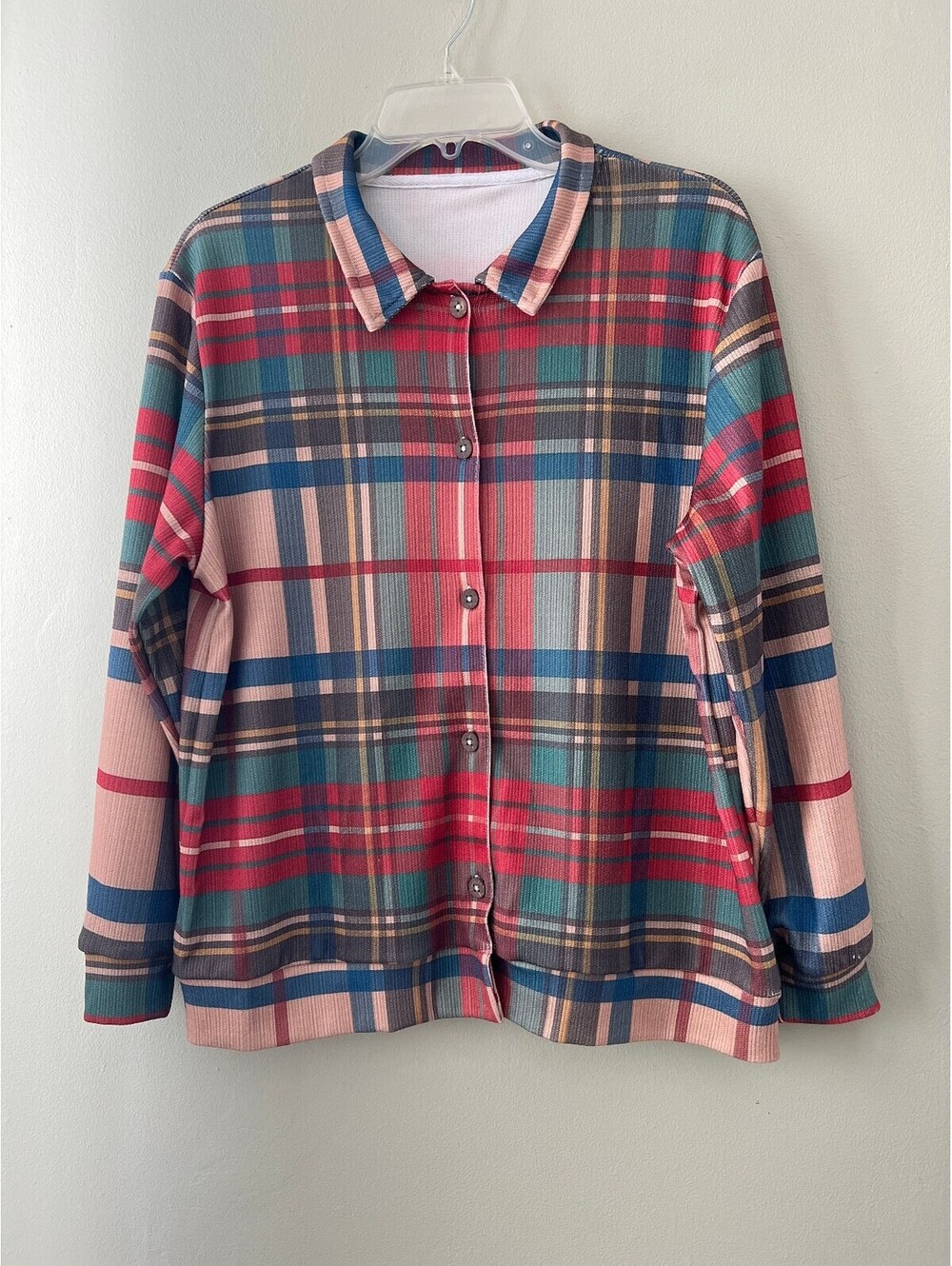 OUFISUN Women's Medium Plaid Button-Up Shirt Jacket